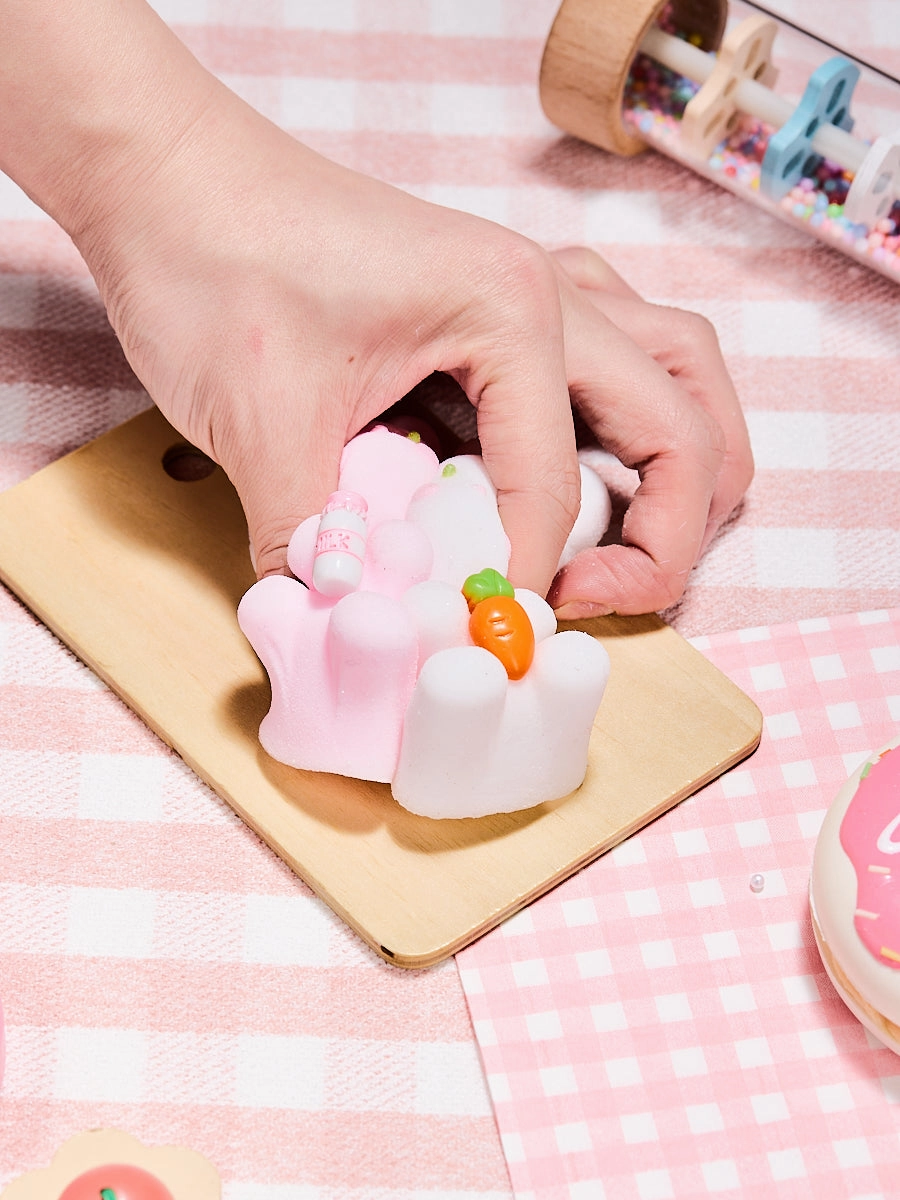 Flocked Twin Pink & White Bunny Squeeze Toys