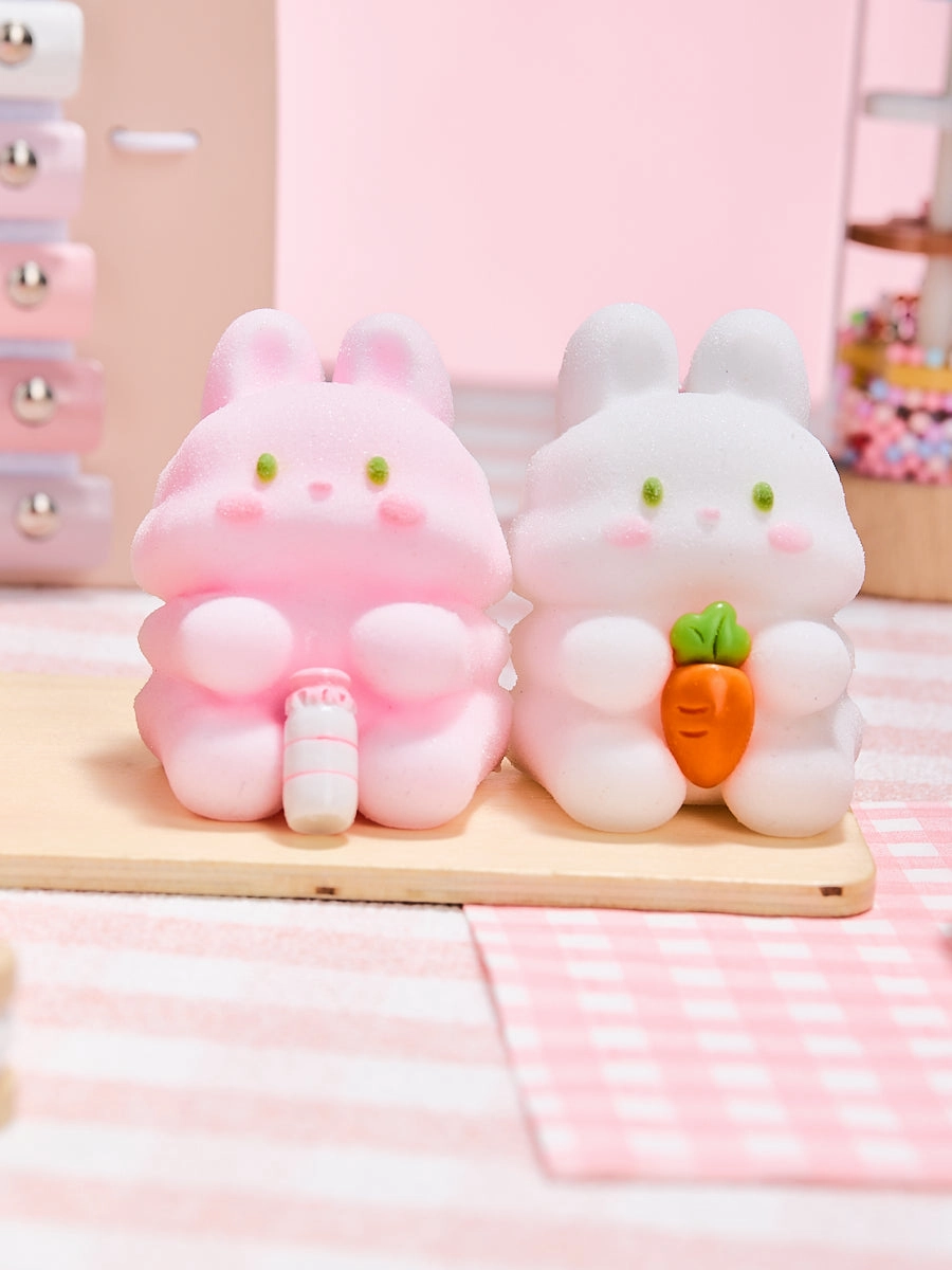 Flocked Twin Pink & White Bunny Squeeze Toys