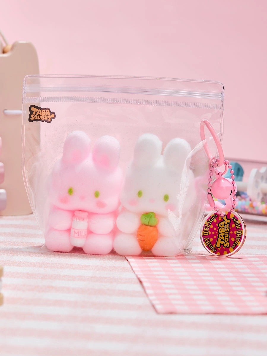 Flocked Twin Pink & White Bunny Squeeze Toys