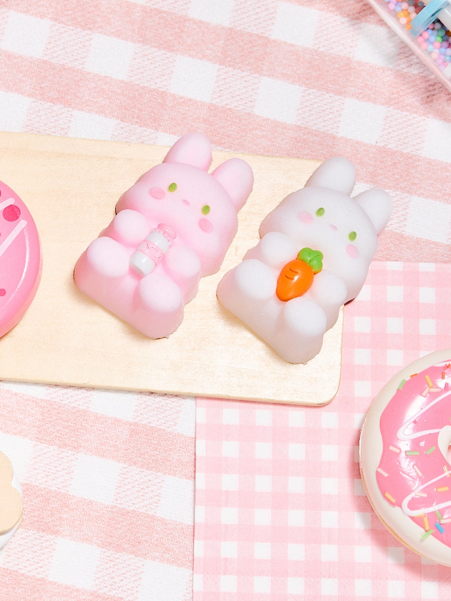 Flocked Twin Pink & White Bunny Squeeze Toys