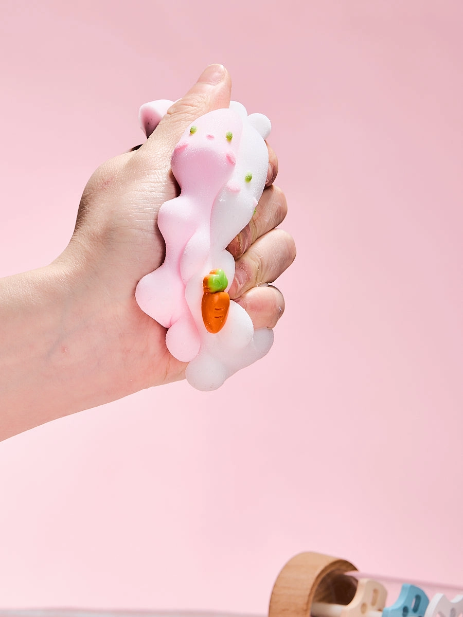 Flocked Twin Pink & White Bunny Squeeze Toys