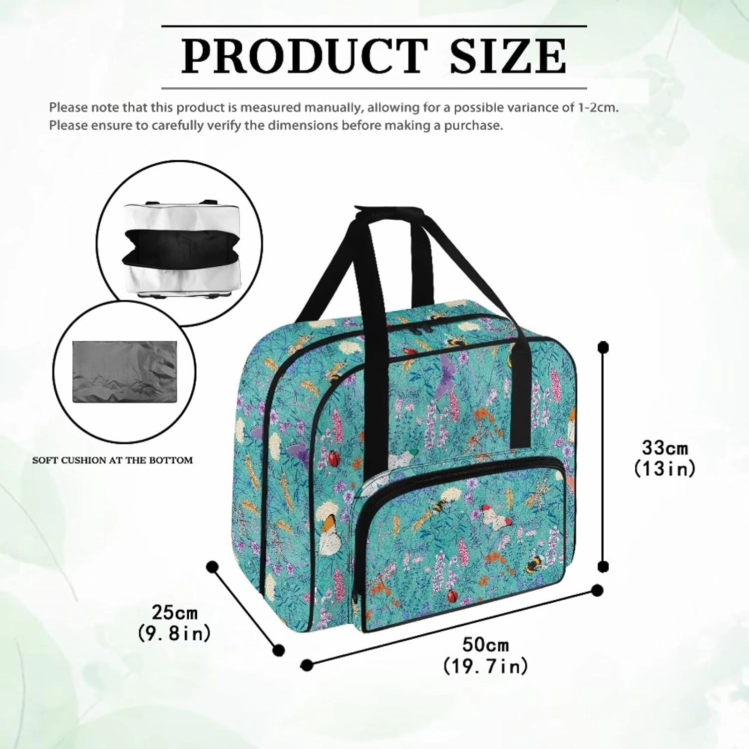 Floral Bee Sewing Machine Bag with Hand Strap, Sewing Machine Carrier Tote Cover Bag Compatible with Most Singer, Brother Sewing Machines and Extra Sewing Accessories
