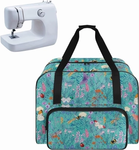 Floral Bee Sewing Machine Bag with Hand Strap, Sewing Machine Carrier Tote Cover Bag Compatible with Most Singer, Brother Sewing Machines and Extra Sewing Accessories