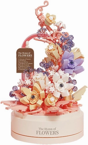 Flower Building Set with Music Box Base & LED, Ideal Floral Building Block Toy Gift for Girls 8 , Mini Brick 560PCS