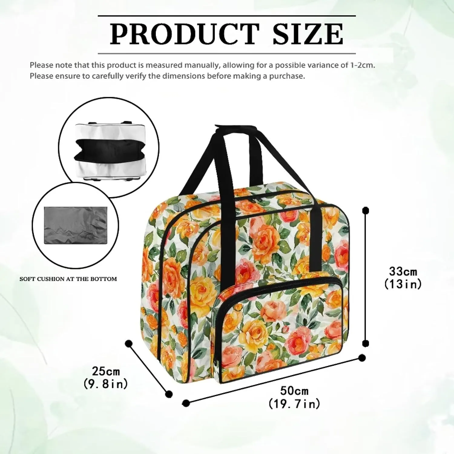 Flowers Sewing Machine Carrier Portable Cover Tote Bag for Sewing Machine, Handbag Sewing Accessories Tote Carrier for Notions & Crafts Sewing Box Storage Bag (Bag Only)