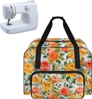 Flowers Sewing Machine Carrier Portable Cover Tote Bag for Sewing Machine, Handbag Sewing Accessories Tote Carrier for Notions & Crafts Sewing Box Storage Bag (Bag Only)