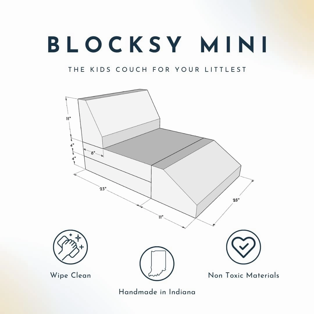 Foamnasium Blocksy Mini Indoor Foam Playset 3 Piece Soft Toddler and Kids Active Play Couch for Crawling, Climbing, Fort Building and Jumping, Made in The US, Pewter
