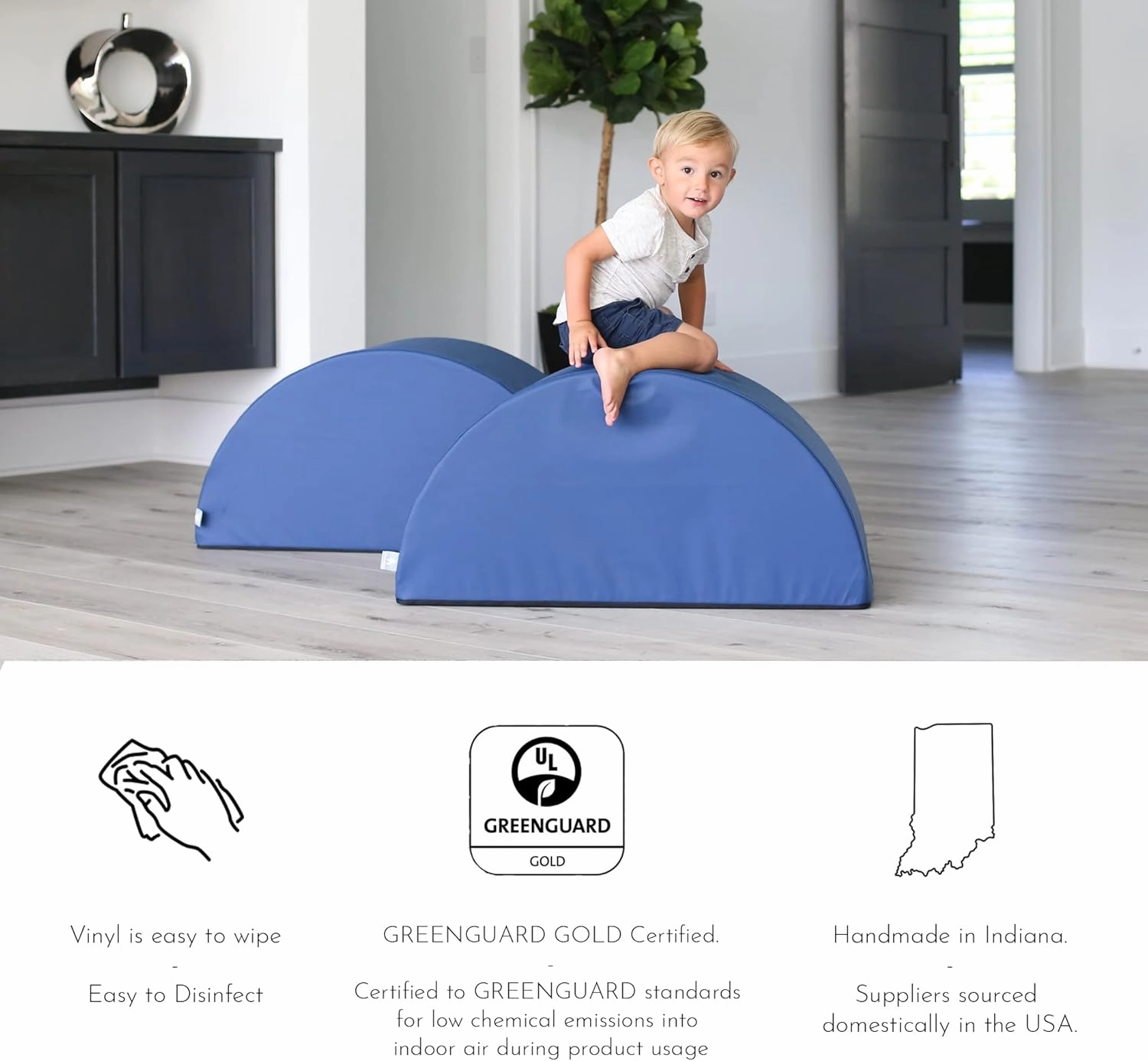 Foamnasium Blocksy Mini Indoor Foam Playset 3 Piece Soft Toddler and Kids Active Play Couch for Crawling, Climbing, Fort Building and Jumping, Made in The US, Pewter