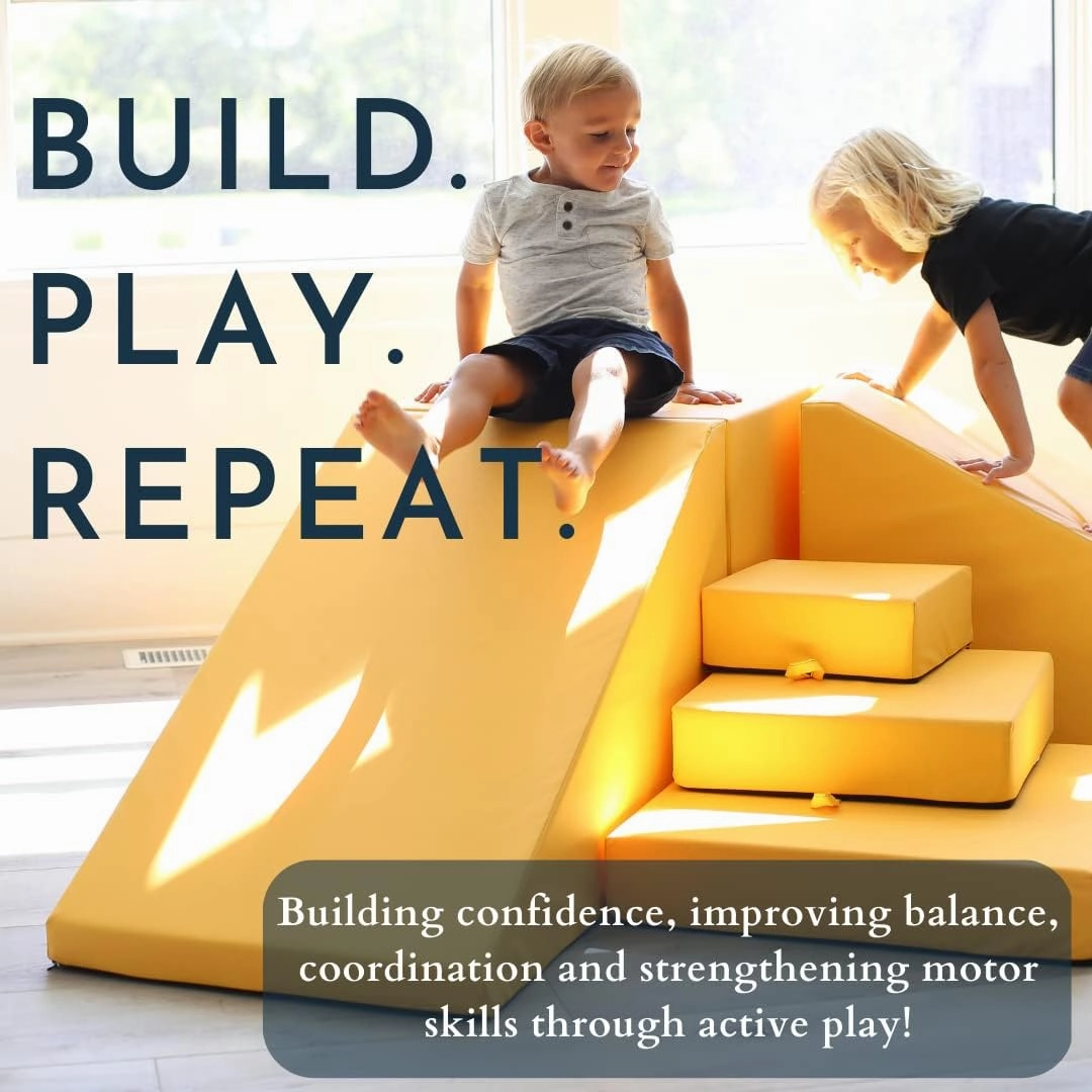 Foamnasium Blocksy Mini Indoor Foam Playset 3 Piece Soft Toddler and Kids Active Play Couch for Crawling, Climbing, Fort Building and Jumping, Made in The US, Pewter