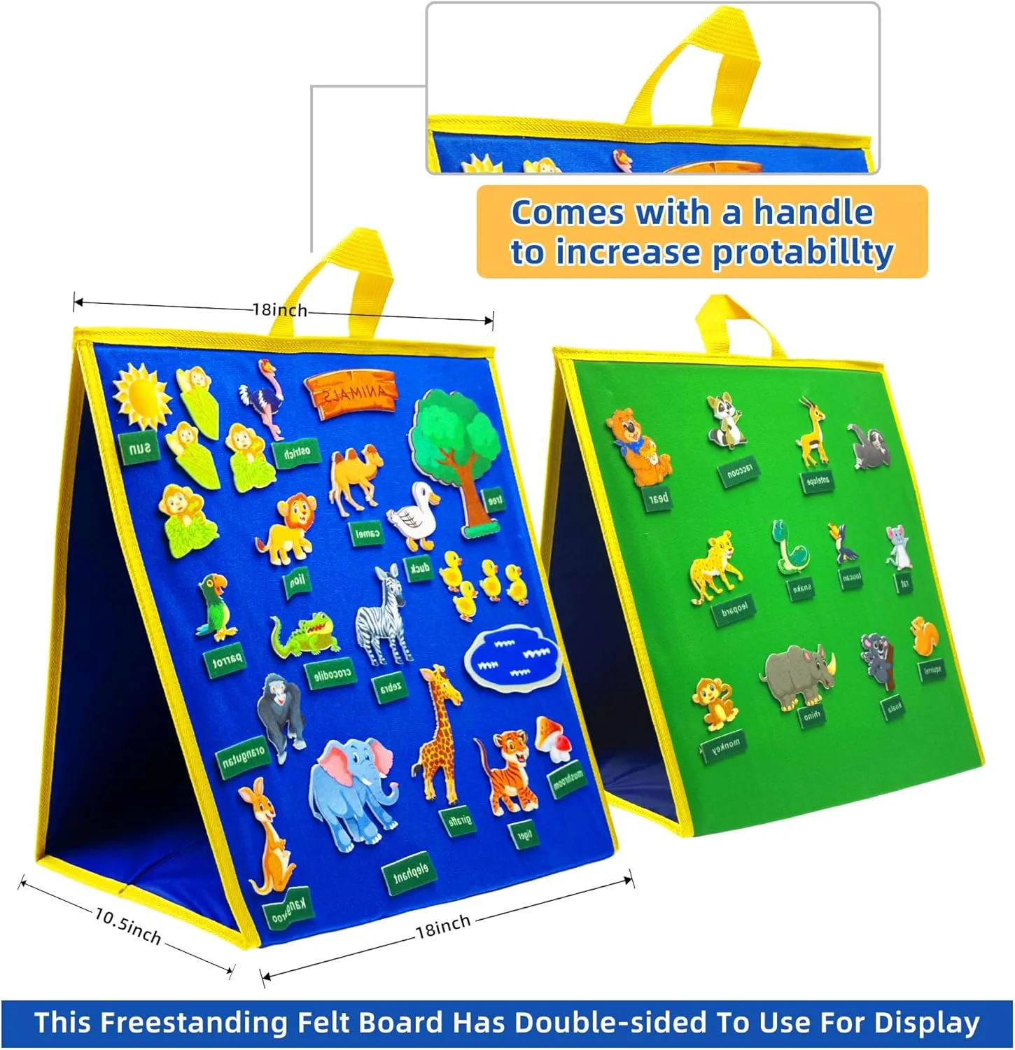 Foldable Felt Board for Toddlers, Double Sided Flannel Board Stories for Preschool, Early Learning Interactive Storytelling Felt Board Story Sets for Classroom (Including 63 Animal Felt Story Pieces)