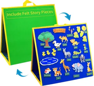 Foldable Felt Board for Toddlers, Double Sided Flannel Board Stories for Preschool, Early Learning Interactive Storytelling Felt Board Story Sets for Classroom (Including 63 Animal Felt Story Pieces)