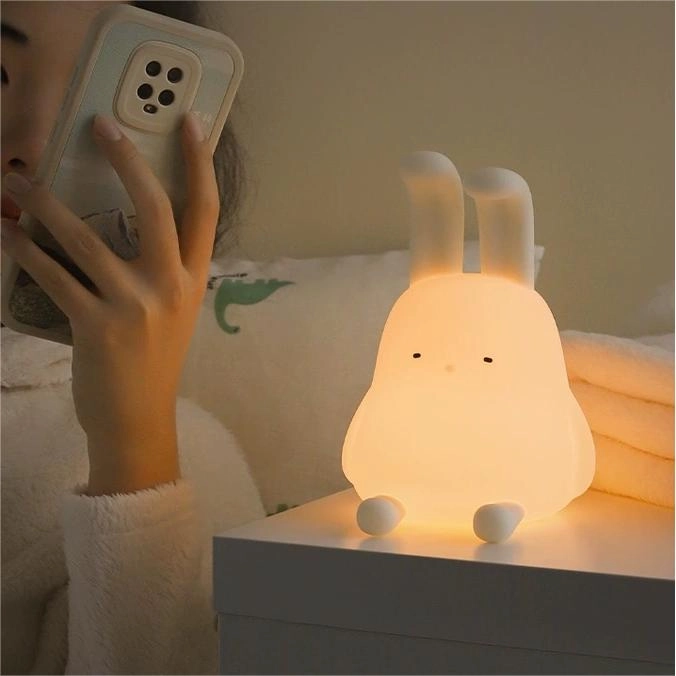 Foldable Ear Bunny Silicone Pat Night Light - Enchanting Glow and Versatile Design