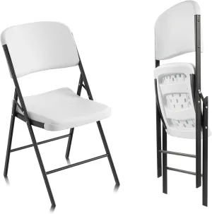 Folding Chairs Heavy Duty Plastic Chairs with 350-Pound Capacity for Home Office Camping Kitchen Dining Wedding Party Event Picnic, White, 2-Pack