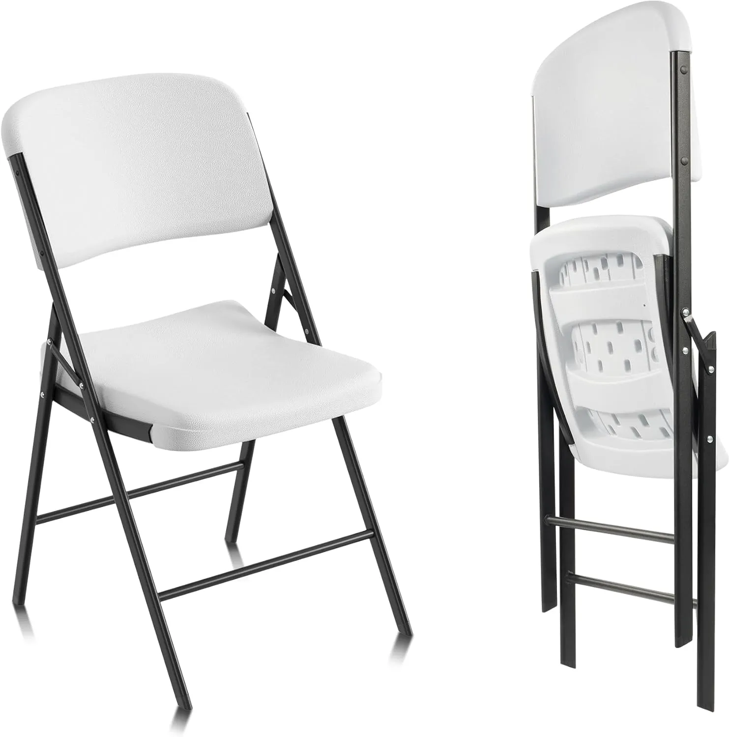 Folding Chairs Heavy Duty Plastic Chairs with 350-Pound Capacity for Home Office Camping Kitchen Dining Wedding Party Event Picnic, White, 2-Pack