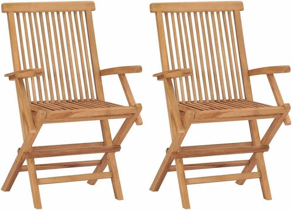 Folding Patio Chairs Set of 2 Teak Wood Outdoor Furniture for Garden, Poolside, and Beach – Durable Weather-Resistant Foldable Lounge Chairs with Natural Finish