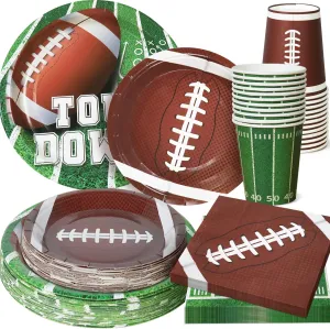 Football Party Supplies Set - 96PCS Plates and Napkins for Superbowl Theme Decorations - Disposable Game Day Birthday Serve 24