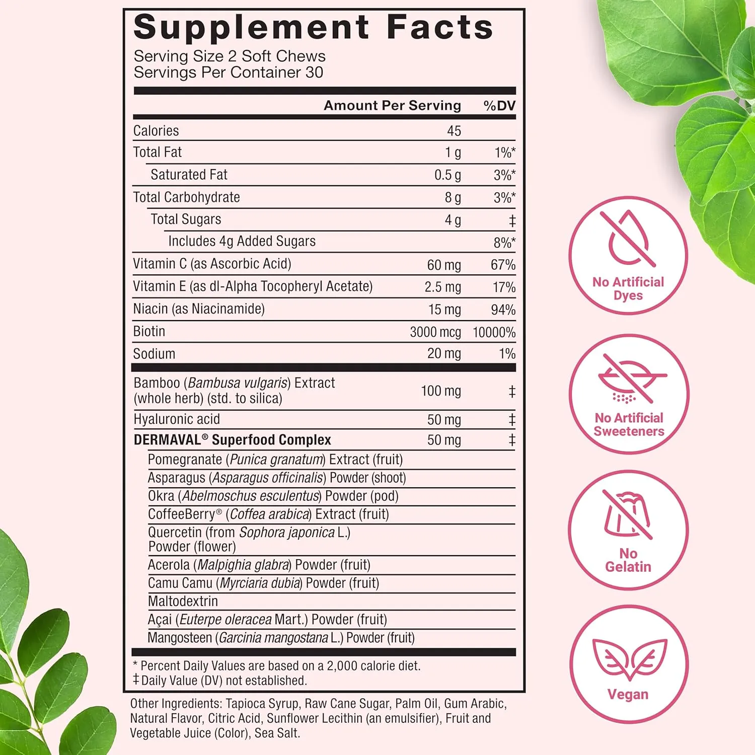 Force Factor Collagen Boosting Superfoods, Vegan Collagen Booster for Women, with Biotin, Hyaluronic Acid, and Vitamin C, for Hair, Skin, Nails, & Joint Support, Tropical Fruit, 60 Soft Chews