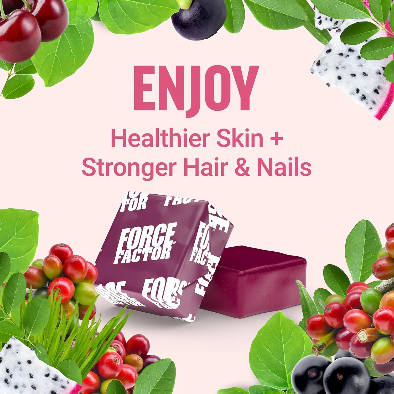 Force Factor Collagen Boosting Superfoods, Vegan Collagen Booster for Women, with Biotin, Hyaluronic Acid, and Vitamin C, for Hair, Skin, Nails, & Joint Support, Tropical Fruit, 60 Soft Chews