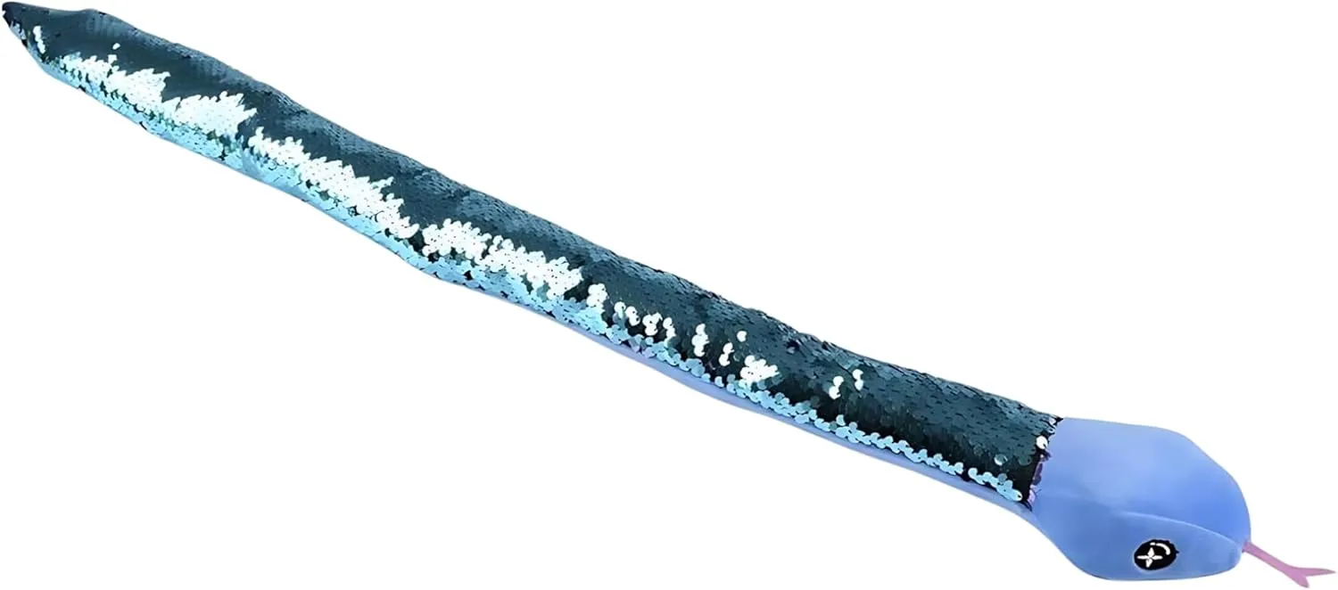 Forest & Twelfth 32” Reversible Sequin Stuffed Snake Toy Flip Sequin Plush Toys to Ignite Imaginations, Plush Jungle Animal Toys for Sensory Play, Ideal for Ages 3  (32" Blue/Blue)