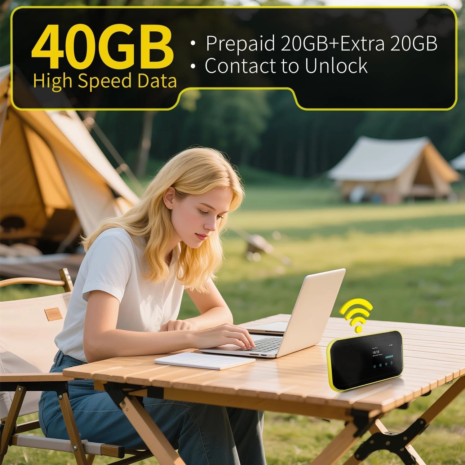 FREEBOT 4G LTE Mobile Hotspot with Touch Screen, Ultra-Slim Portable WiFi Router, Connects Up to 10 Devices, Pocket Hotspot for Travel (20GB US Data 1 Year Valid)