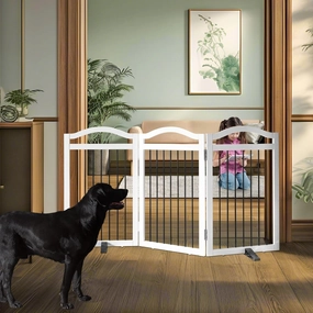 Freestanding Dog Gate Indoor Wooden Pet Gates for Doorways White Foldable Dog Fence for Stairs Puppy Gate for The House,Support Feet Included,Cedar,32" Height-3 Panels