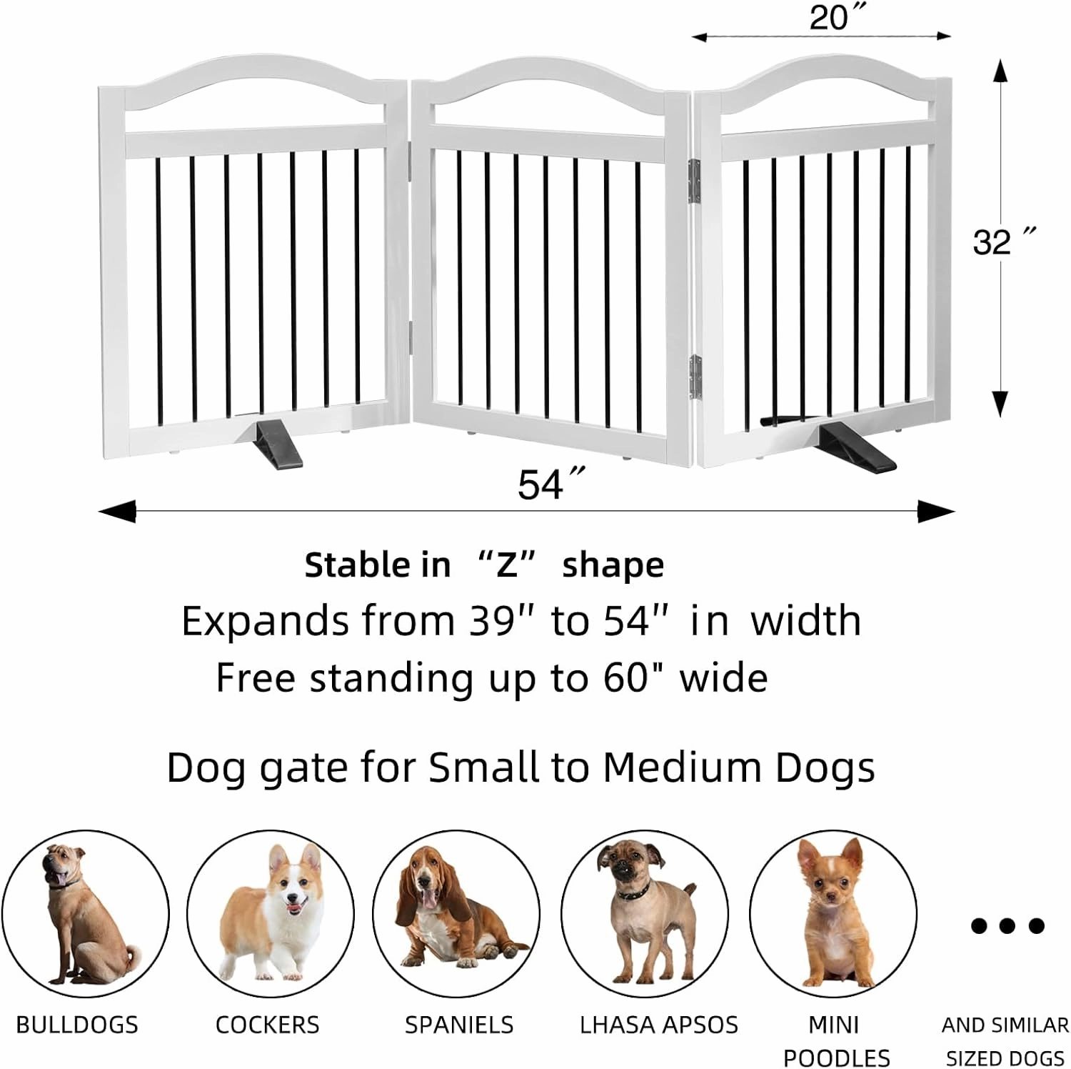 Freestanding Dog Gate Indoor Wooden Pet Gates for Doorways White Foldable Dog Fence for Stairs Puppy Gate for The House,Support Feet Included,Cedar,32" Height-3 Panels