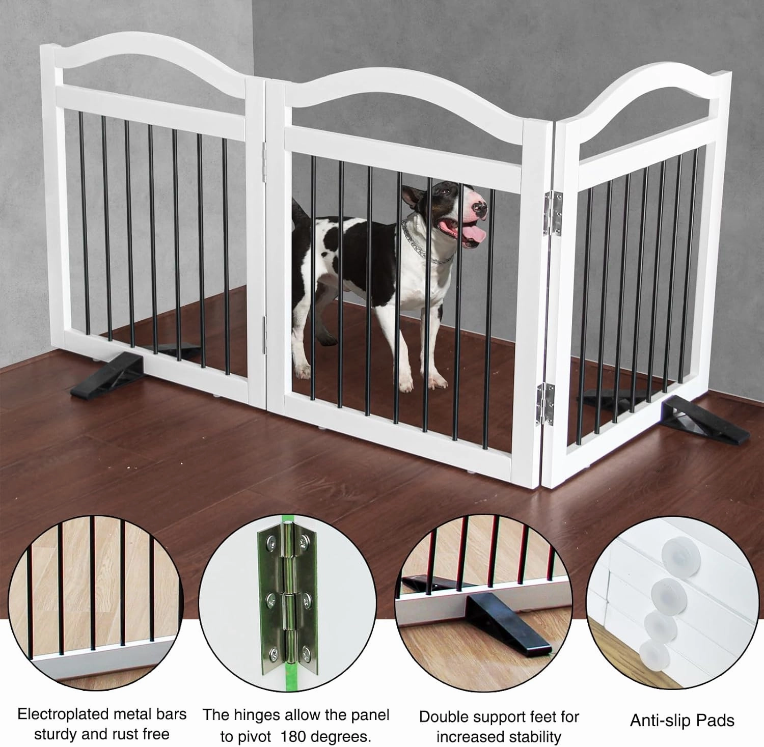 Freestanding Dog Gate Indoor Wooden Pet Gates for Doorways White Foldable Dog Fence for Stairs Puppy Gate for The House,Support Feet Included,Cedar,32" Height-3 Panels