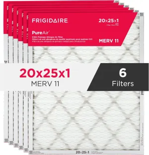 Frigidaire PureAir® 20x25x1 MERV 11 Prem Allergen Electrostatic Pleated Air Conditioner HVAC AC Furnace Filters - 6 Pack (exact dimensions 19.81 X 24.81 X 0.81)