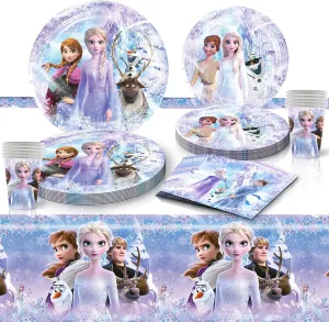 Frozen 81 PC Birthday Party Supplies - Tableware Set Includes 40 Plates, 20 Napkins, 20 Cups, 1 Tablecover for Boys Girls Birthday Party, Baby Shower Decorations