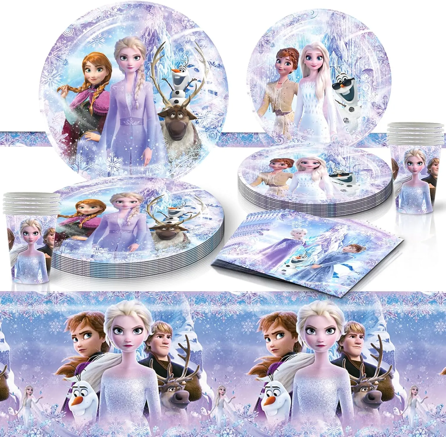 Frozen 81 PC Birthday Party Supplies - Tableware Set Includes 40 Plates, 20 Napkins, 20 Cups, 1 Tablecover for Boys Girls Birthday Party, Baby Shower Decorations