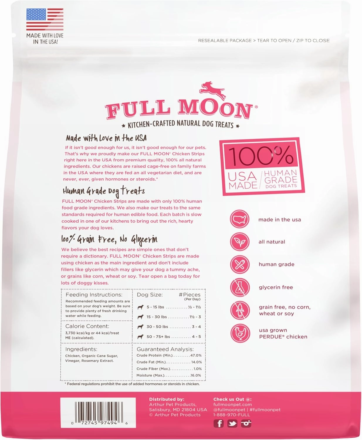 Full Moon Chicken Strips Healthy All Natural Dog Treats Human Grade Made in USA Grain Free, 1.5 Pound (Pack of 1)