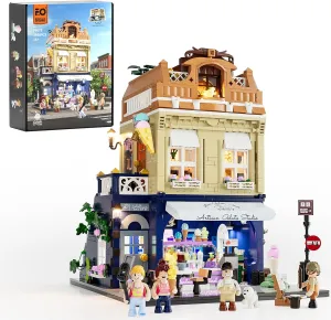 FUNWHOLE Gelato-Store Lighting Building-Bricks Set - City Town Ice Cream Shop LED Light Modular Collection Kit 1948 Pcs Display Model for Adults and Dessert Lovers