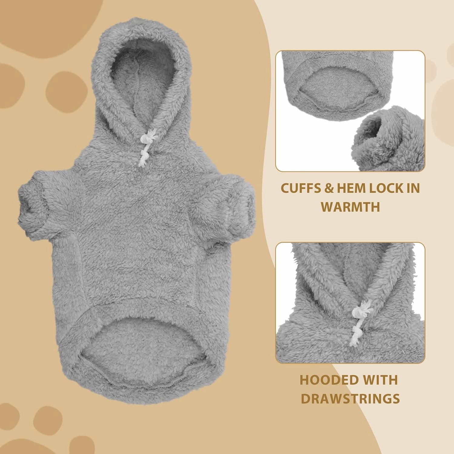 Fuzzy Dog Hoodie Dog Sweater Clothes Warm Soft Cozy Pet Coats Hooded Sweatshirt Fleece Large Sweater Pet Hoodies for Large Dogs(Grey-L)