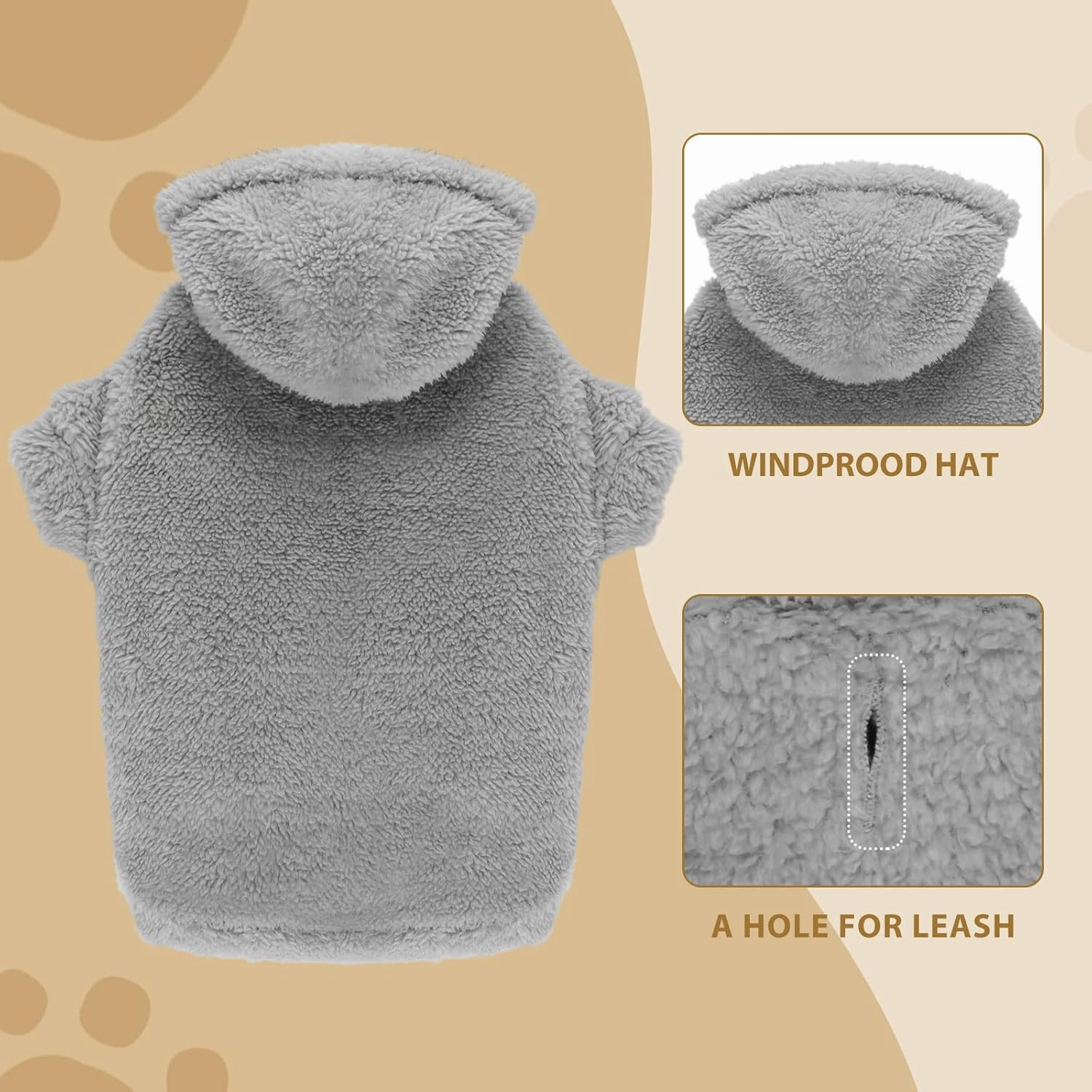 Fuzzy Dog Hoodie Dog Sweater Clothes Warm Soft Cozy Pet Coats Hooded Sweatshirt Fleece Large Sweater Pet Hoodies for Large Dogs(Grey-L)