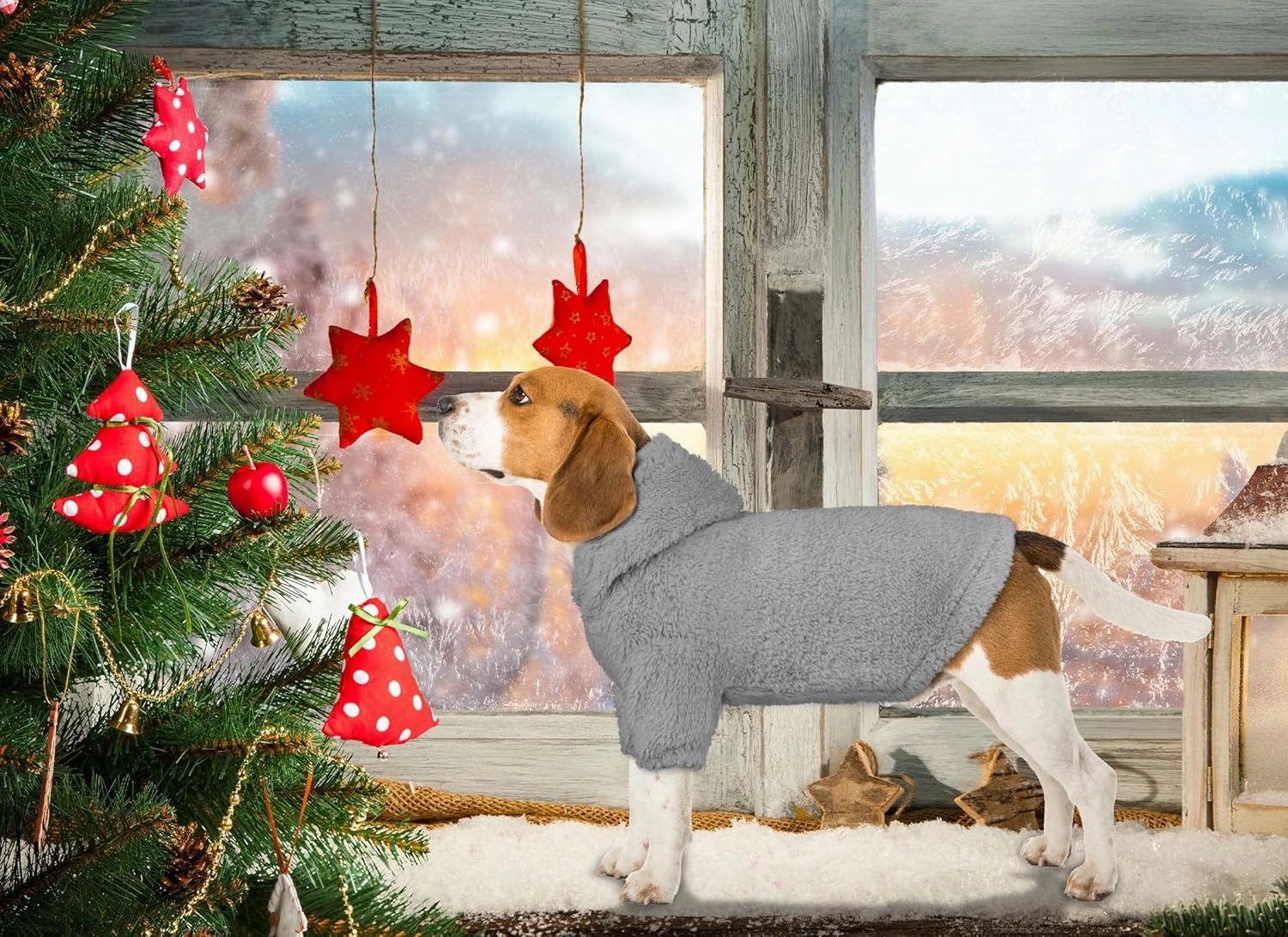 Fuzzy Dog Hoodie Dog Sweater Clothes Warm Soft Cozy Pet Coats Hooded Sweatshirt Fleece Large Sweater Pet Hoodies for Large Dogs(Grey-L)