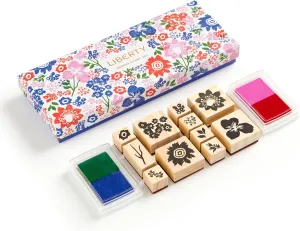 Galison Liberty – Rubber Stamp Set Includes 4 Beautiful Colored Ink Pads and 11 Unique Liberty Floral Wooden Stamp Blocks