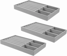 Garneck Soft Velvet Jewelry Trays 3pcs Stackable Organizer Trays for Necklace Ring Bracelet Display Scratch-