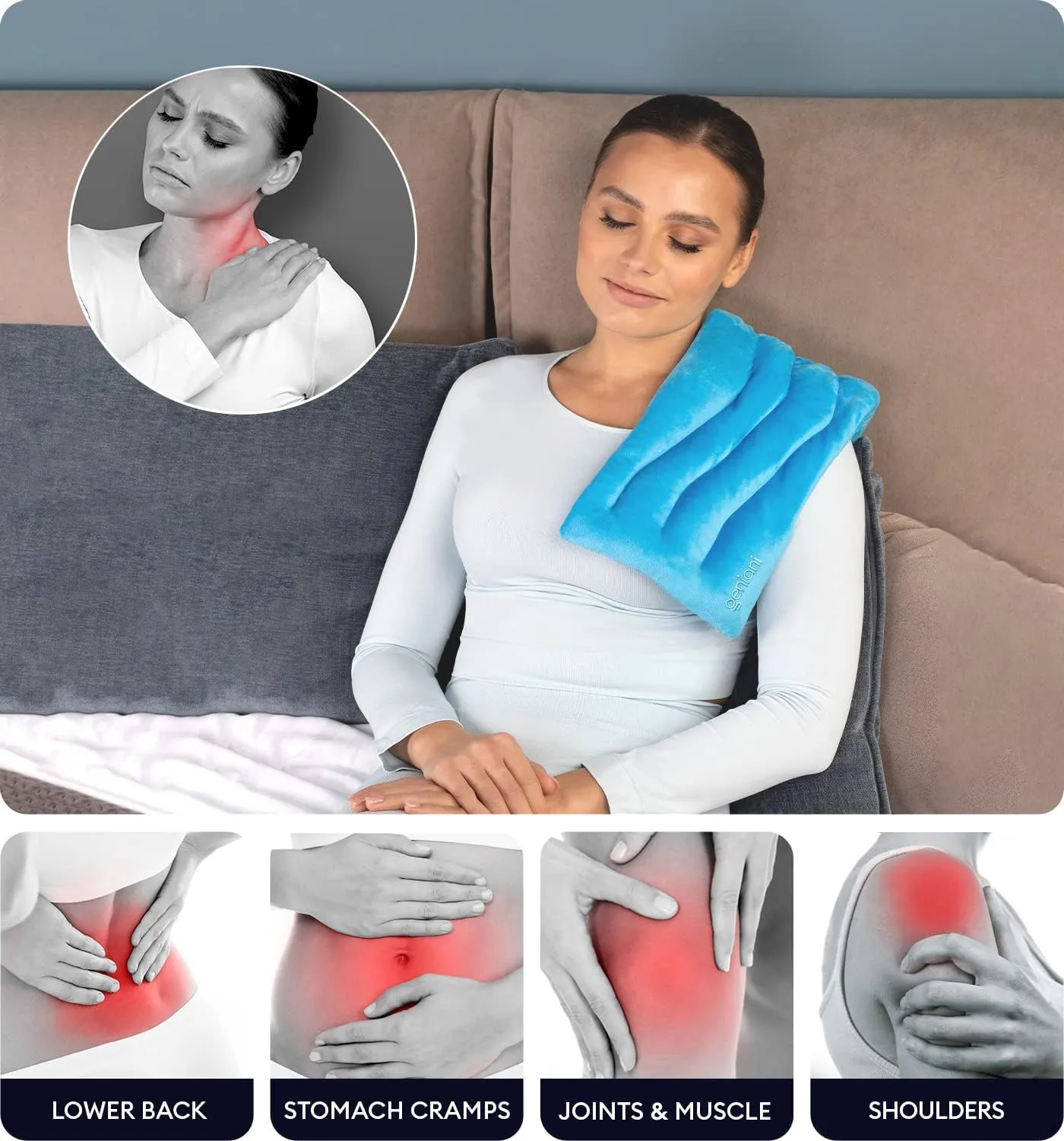 GENIANI Microwavable Heating Pads for Cramps 8"x17", Cordless Microwave Heating Pad for Neck and Shoulders, Knee, Muscles, Joints, Back Pain, Hot Pack for Pain Relief, Hot and Cold (Azure Blue)