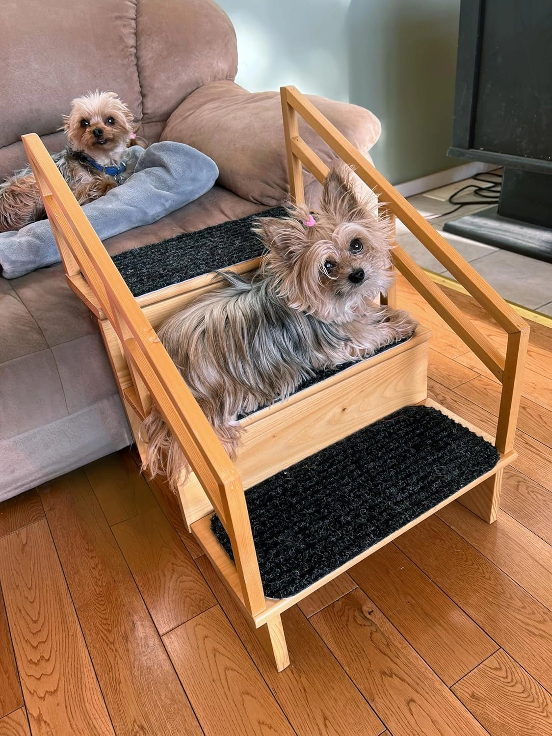 Gentle Rise Pet Steps with Safety Rails | 3 Step Dog Stairs for Couch, Sofa, Bed | Steps with Non-Slip Carpet | Pet Stairs for Small and Big Dogs | 16" High Dog Steps