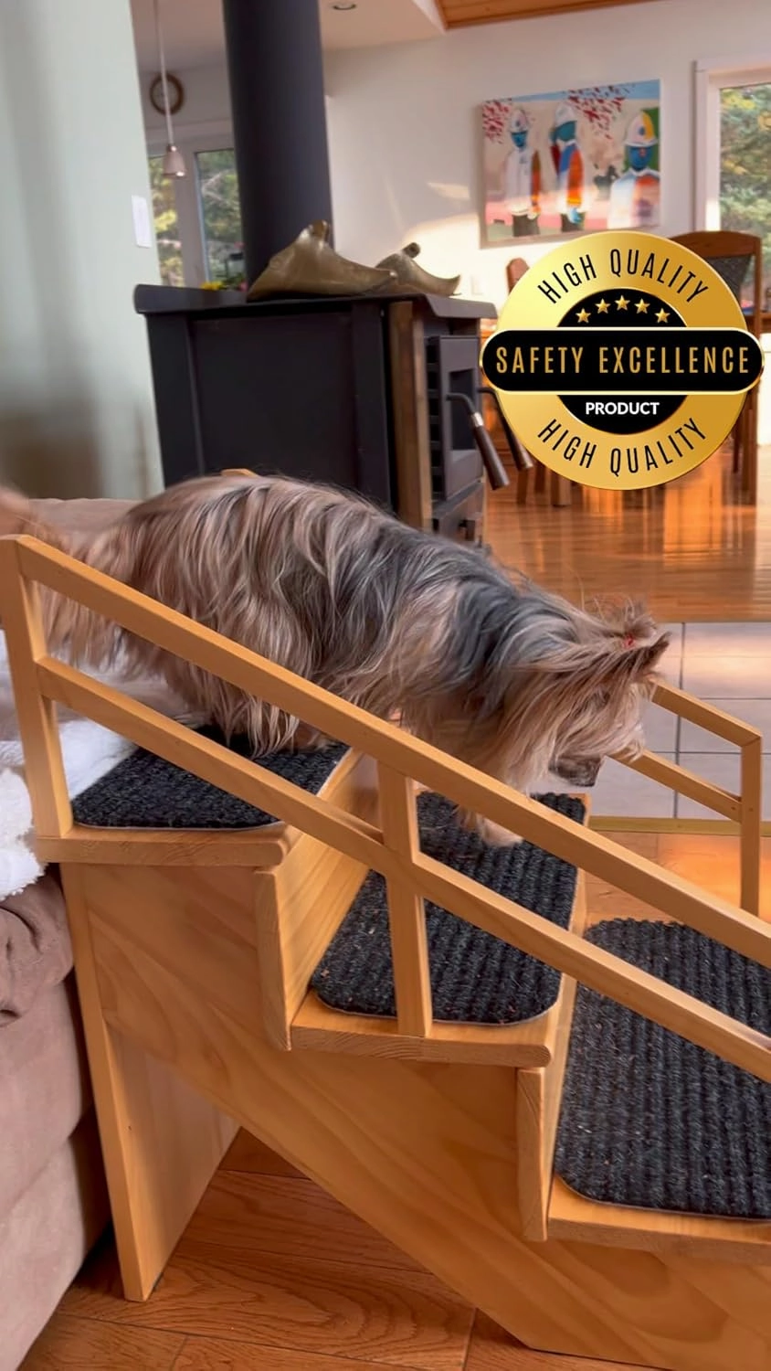 Gentle Rise Pet Steps with Safety Rails | 3 Step Dog Stairs for Couch, Sofa, Bed | Steps with Non-Slip Carpet | Pet Stairs for Small and Big Dogs | 16" High Dog Steps