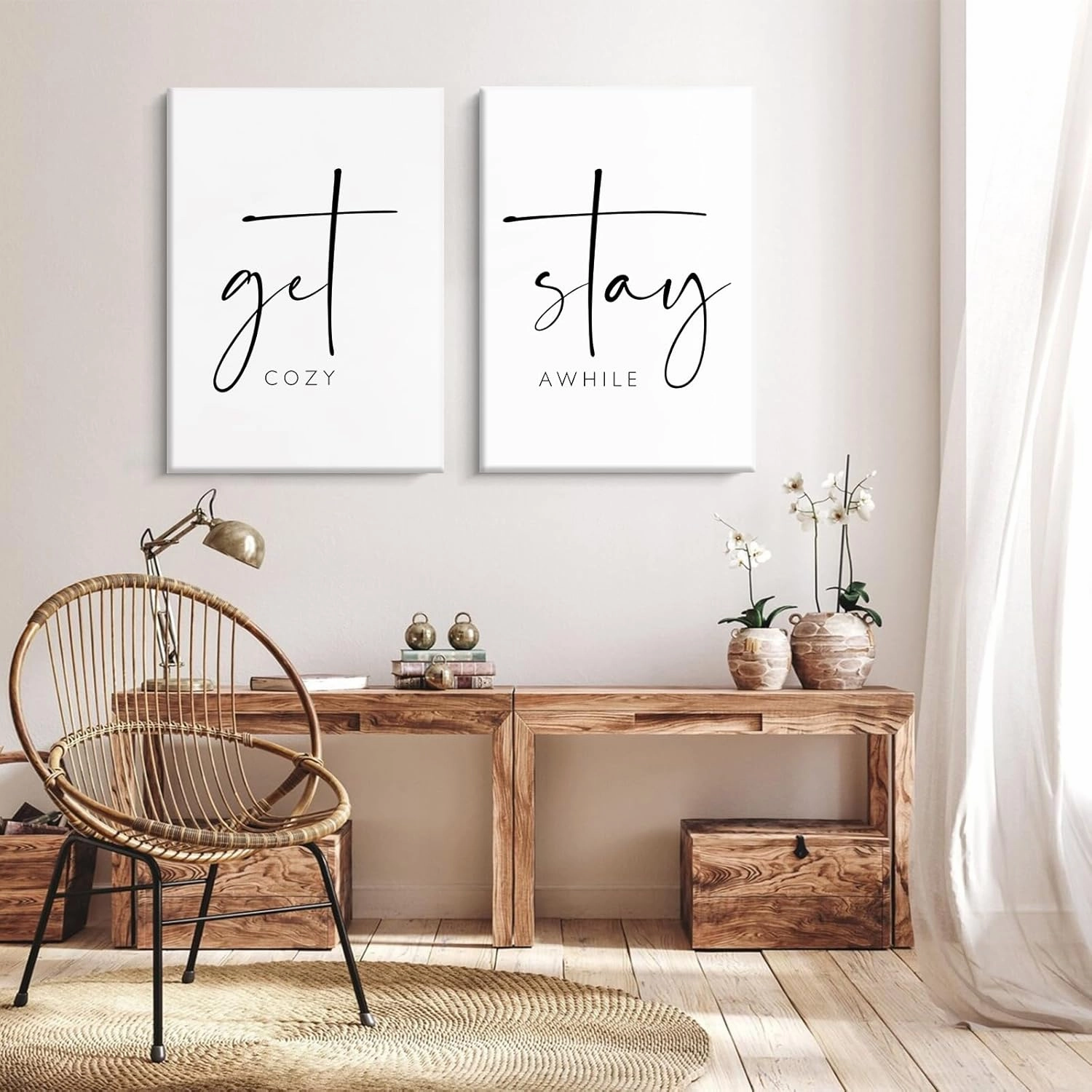Get Cozy Wall Art Decor Stay Awhile Sign Canvas Above Bed Wall Art Guest Bedroom Decor Lets Stay in Bed Pictures Modern Painting Artwork for Living Room Guest Room 16x24x2 Inch Ready to Hang