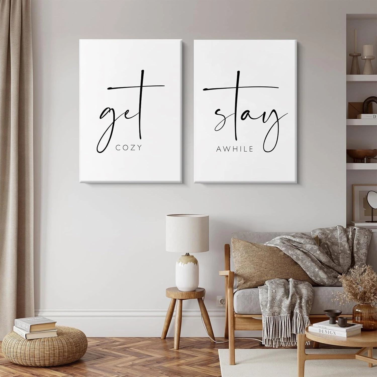 Get Cozy Wall Art Decor Stay Awhile Sign Canvas Above Bed Wall Art Guest Bedroom Decor Lets Stay in Bed Pictures Modern Painting Artwork for Living Room Guest Room 16x24x2 Inch Ready to Hang