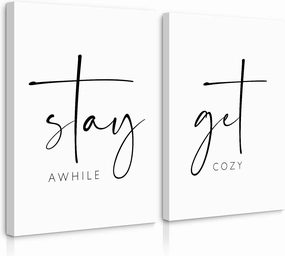 Get Cozy Wall Art Decor Stay Awhile Sign Canvas Above Bed Wall Art Guest Bedroom Decor Lets Stay in Bed Pictures Modern Painting Artwork for Living Room Guest Room 16x24x2 Inch Ready to Hang