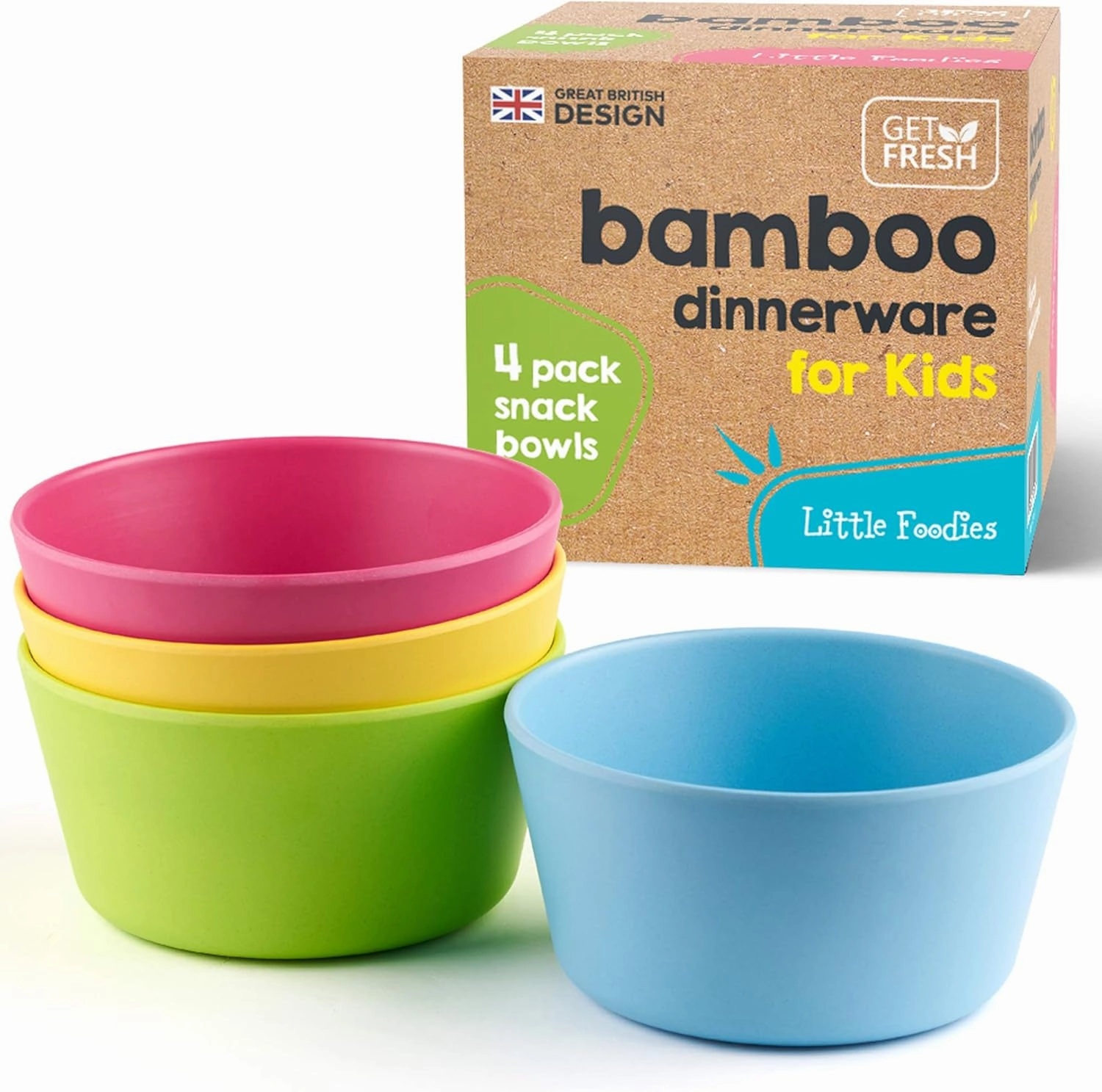 GET FRESH Bamboo Kids Snack Bowls, Set of 4 Bowls for Kids, Kids BPA Free bowls, Bamboo Dinnerware for Everyday Use, Kids Bamboo Bowls, Dishwasher Safe and Stackable