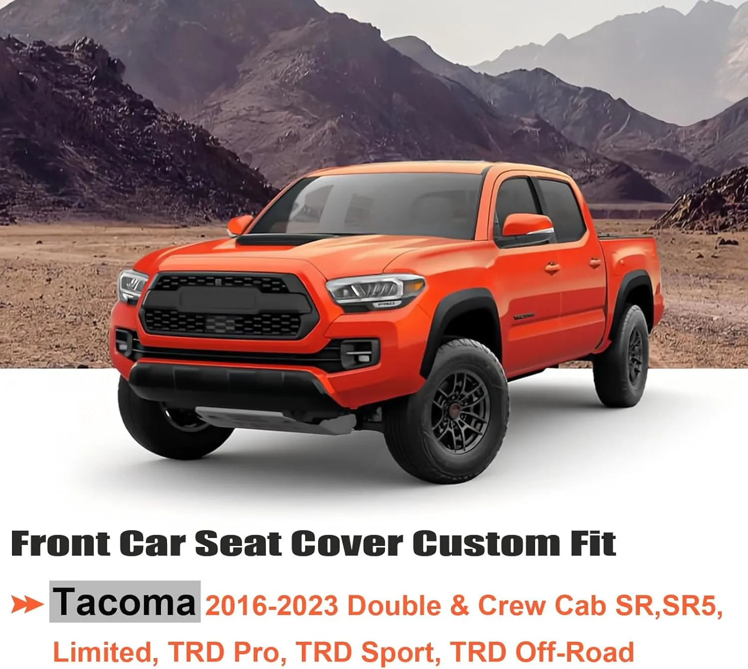 GIANT PANDA 2-Pack Front Mesh Car Seat Covers Custom Fit Toyota Tacoma 2016 2017 2018 2019 2020 2021 2022 2023 Double & Crew Cab SR, SR5, Limited, TRD Pro, TRD Sport, TRD Off-Road (Grey/Gray)