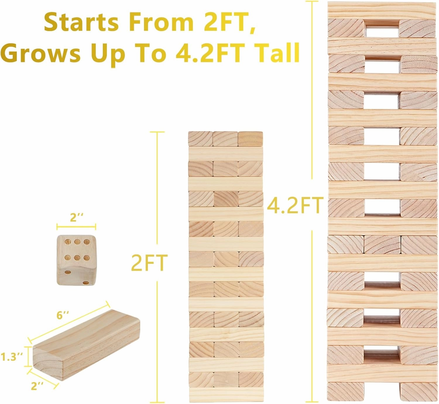 Giant Timber Blocks Games, 56 Blocks Large Tower Outdoor Games - Includes Carry Bag and Scoreboard, Wood Stacking Yard Games Grows from 2FT to Over 4.2FT for Kids Adults Family