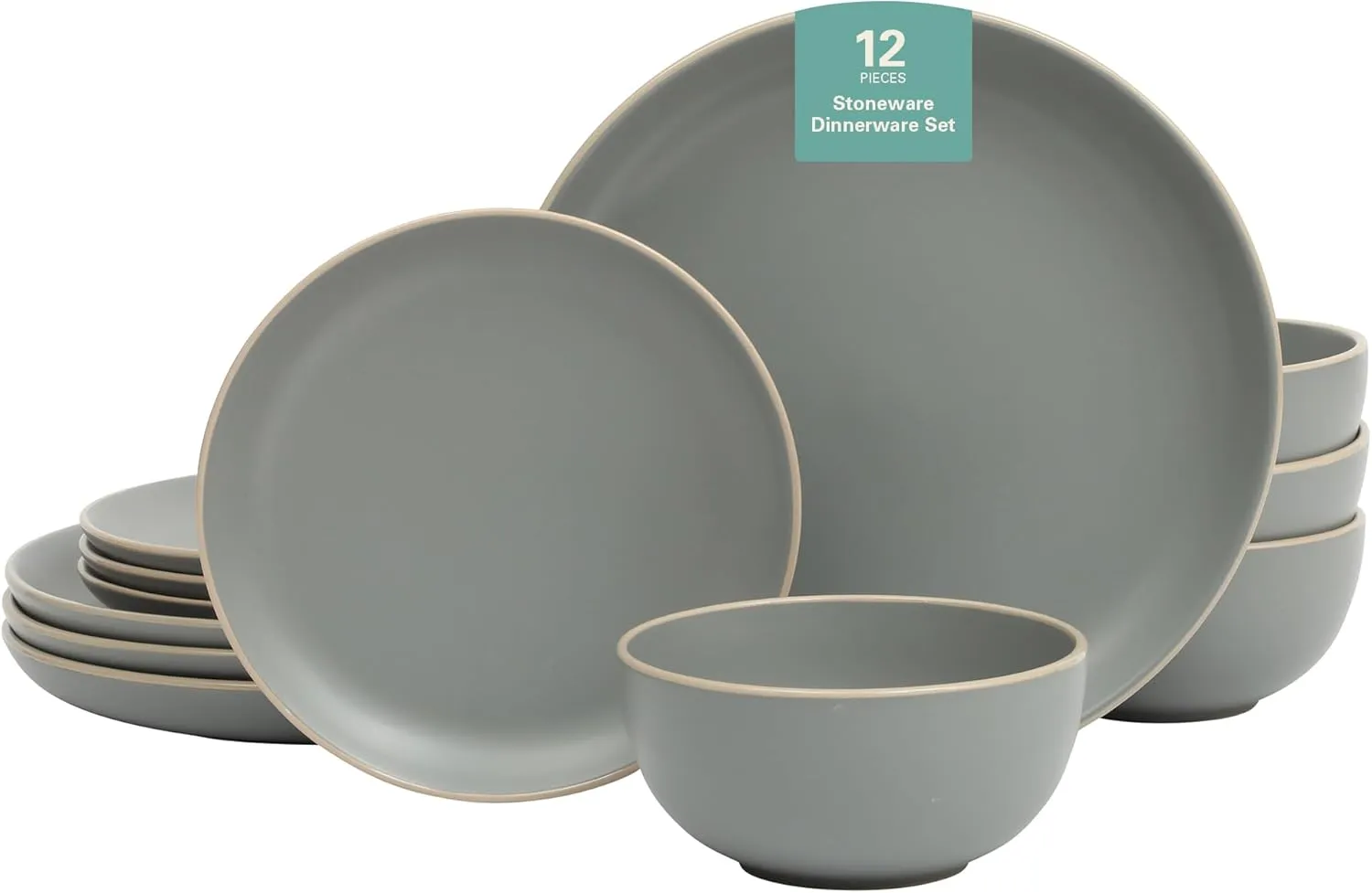 Gibson Home Rockaway 12-Piece Dinnerware Set Service for 4, Grey Matte -