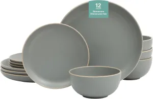Gibson Home Rockaway 12-Piece Dinnerware Set Service for 4, Grey Matte -