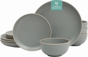 Gibson Home Rockaway 12-Piece Dinnerware Set Service for 4, Grey Matte -