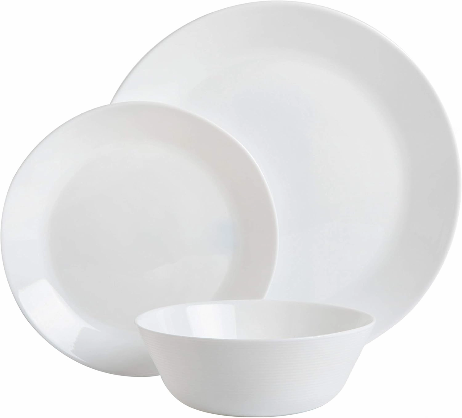Gibson Home Ultra 18 Piece Break and Chip Resistant Dinnerware Plates and Bowls Set, Round: Service for 6, Opal Glass, White